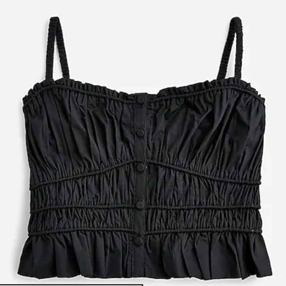 J. Crew Cinched-waist cotton poplin tank top. Size Small, Black.